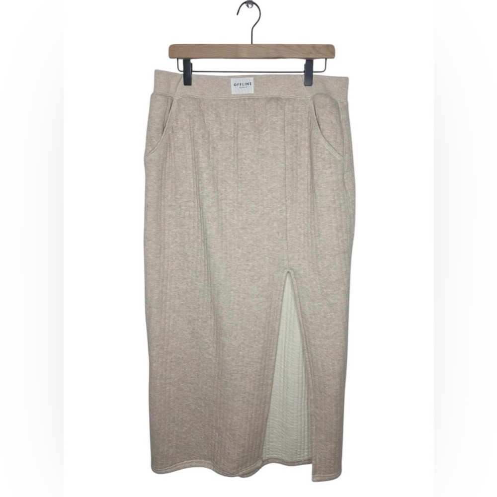 OFFLINE by Aerie Sz MED Quilted Ribbed Maxi Skirt, Slit, Cozy, Warm #aerie NWT